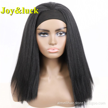Ladies Head Band Scarf Hair Natural Black Hairband Wigs For Women Long Black Yaki Straight Headband Wig Synthetic Hair Wigs